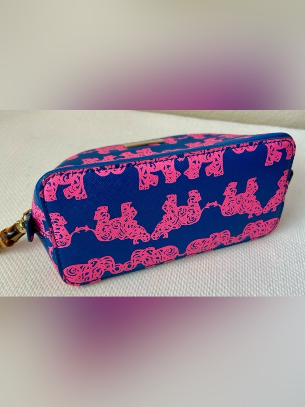 Lily Pulitzer Zipper Case Pink Elephant Blue Bamboo Pull 7.5 x 5 x 3.5 - Picture 4 of 5